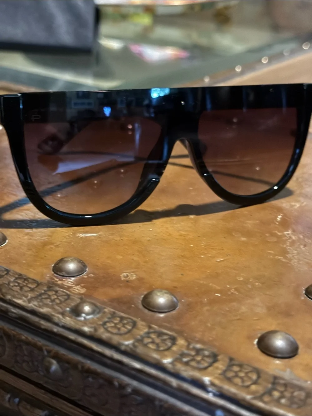 Women's Black Shield Sunglasses with Gradient Brown Lenses